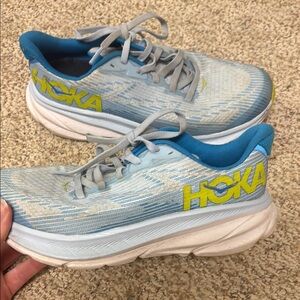 Kids Hoka Blue and Yellow Running Shoes